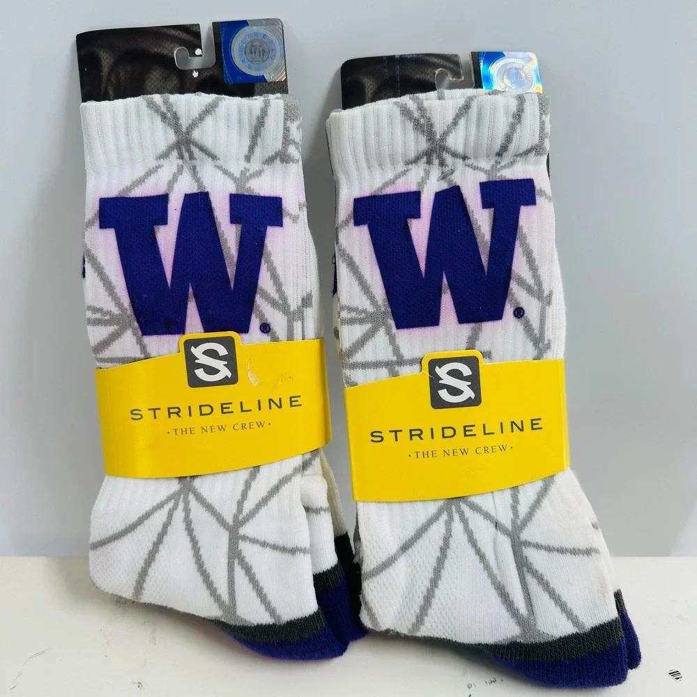 Lot Of 2 Strideline Washington Huskies Strapped Fit Socks Multicolor SZ 9-12 NWT